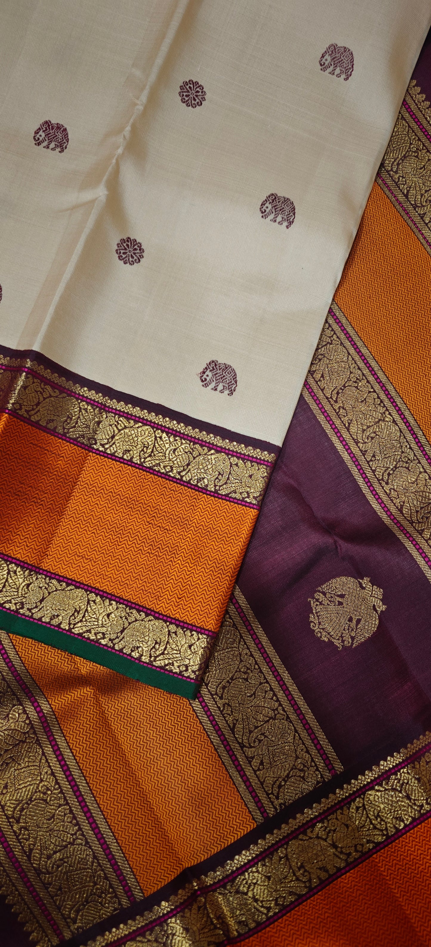 Beige and Brown Kanjivaram silk saree