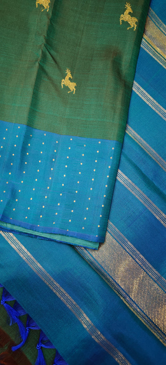 Jade Green and Blue Handwoven Kanjivaram
