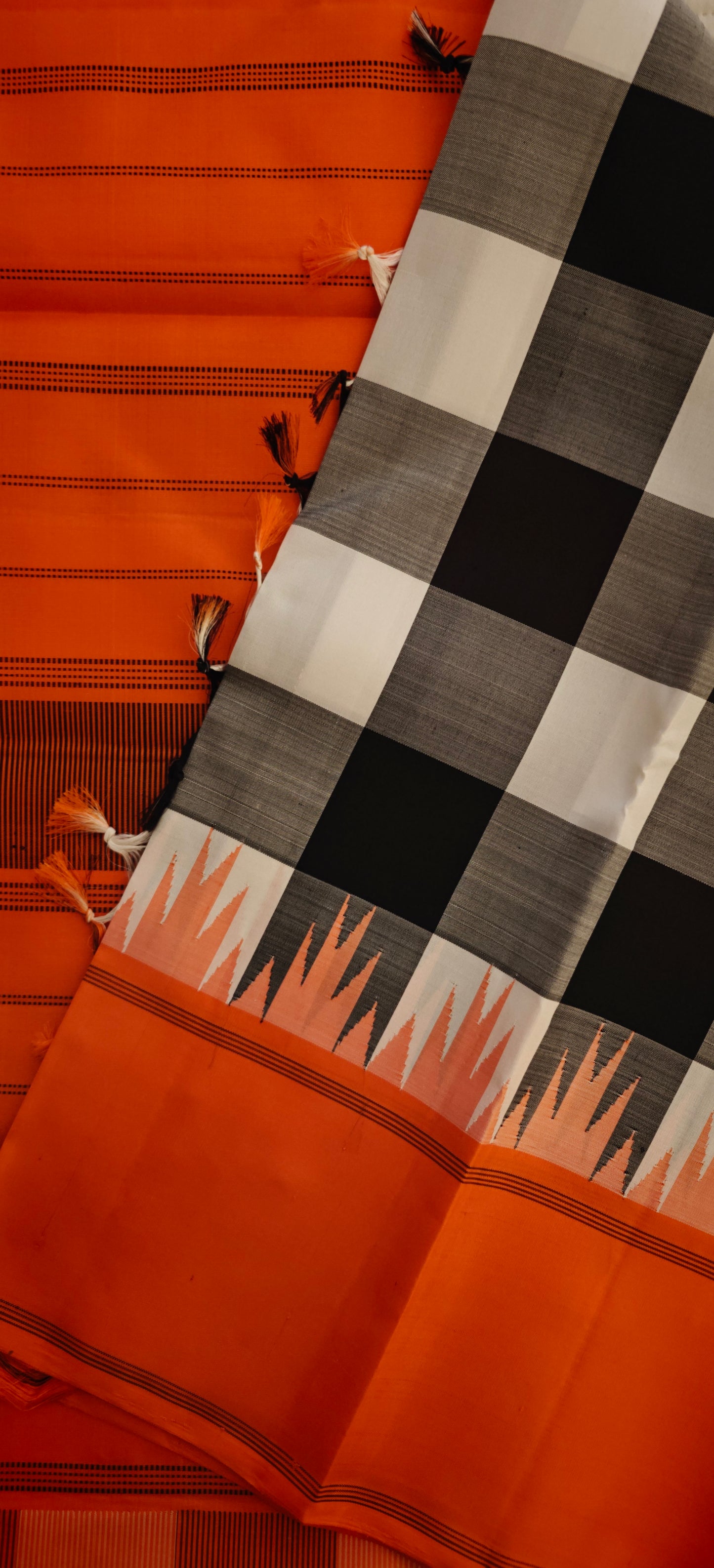 Black and White check kanjivaram saree