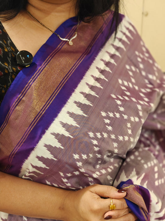 Lilac Ikkat Silk Sari