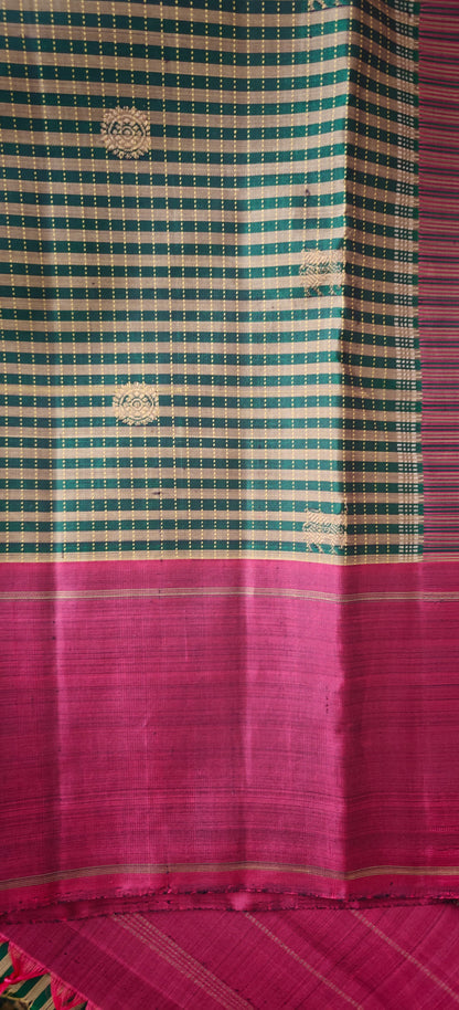 Green and Maroon Line Kanjivaram silk saree