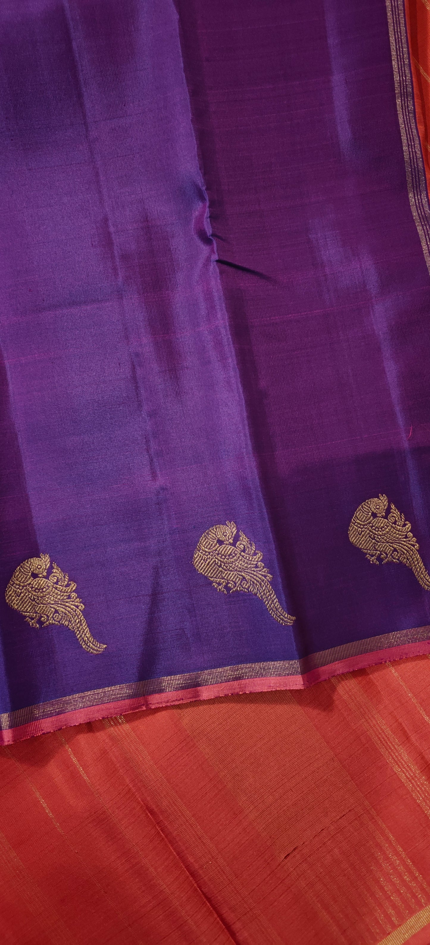 Purple and Peachy pink borderless kanjivaram silk saree