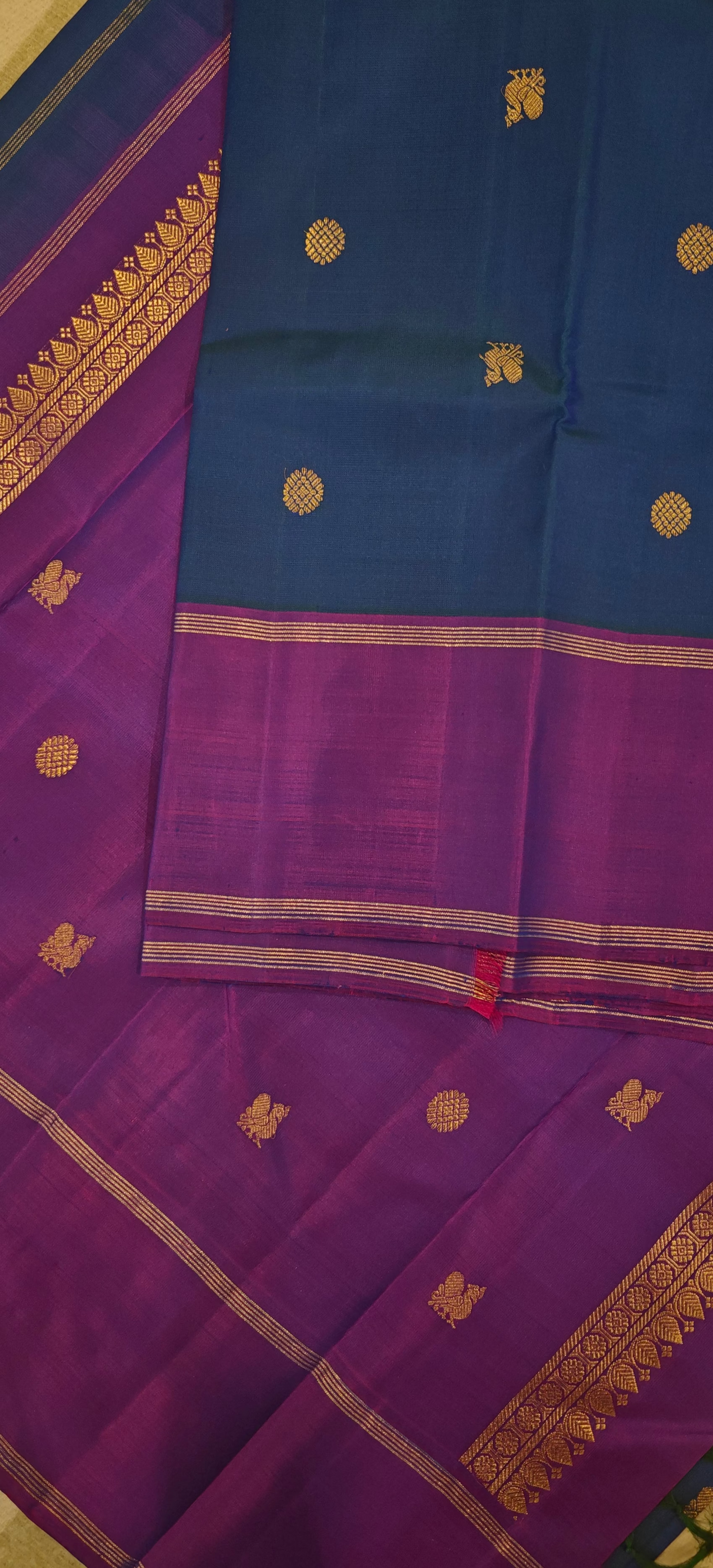 Peacock blue with purple kanjivaram silk saree