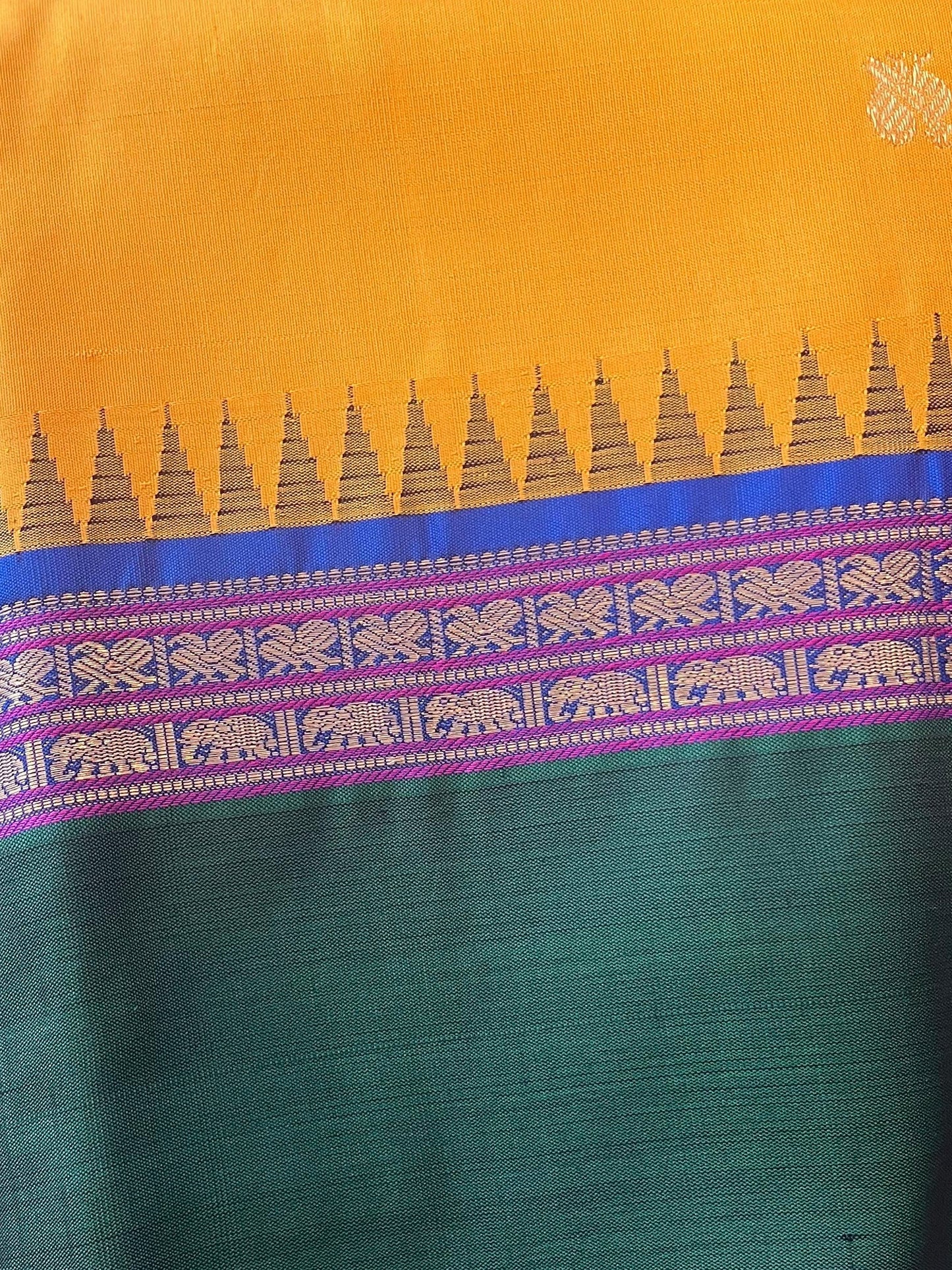 Yellow and Green Kanjivaram silk saree