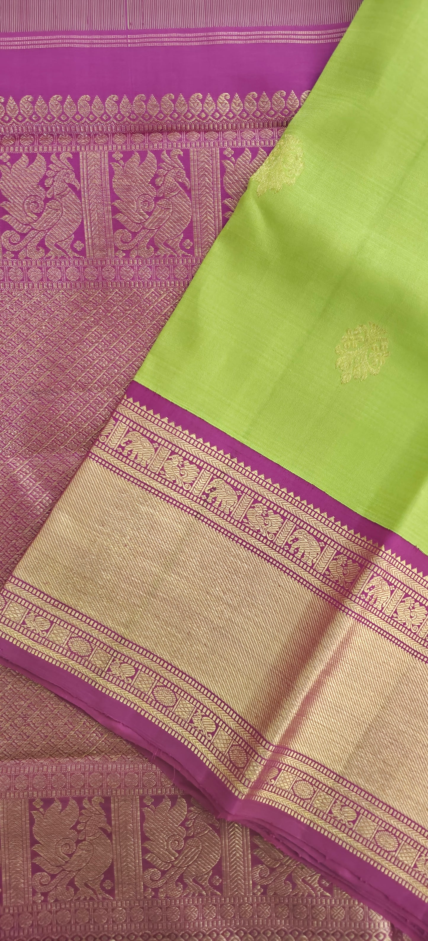 Green and Magenta -Korvai Kanjivaram Silk Sari