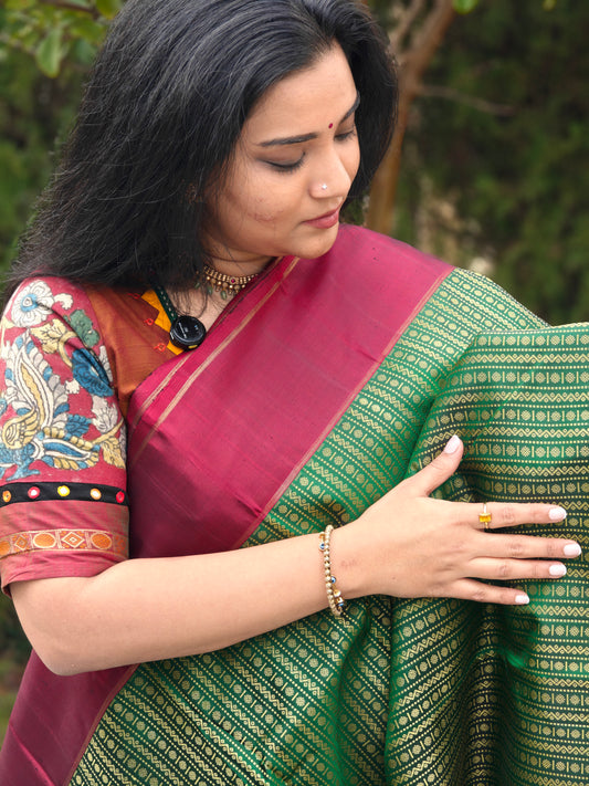 Dark green and deep maroon -Kanjivaram Silk Saree