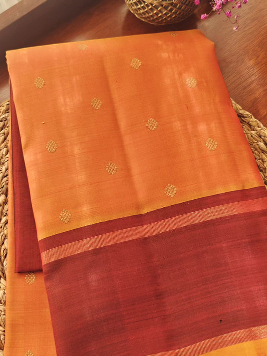 Kesar Orange and Maroon kanjivaram silk saree