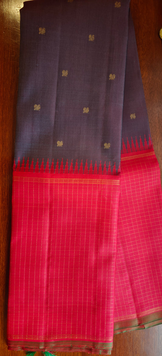 Grey and Red Mubbagam kanjivaram