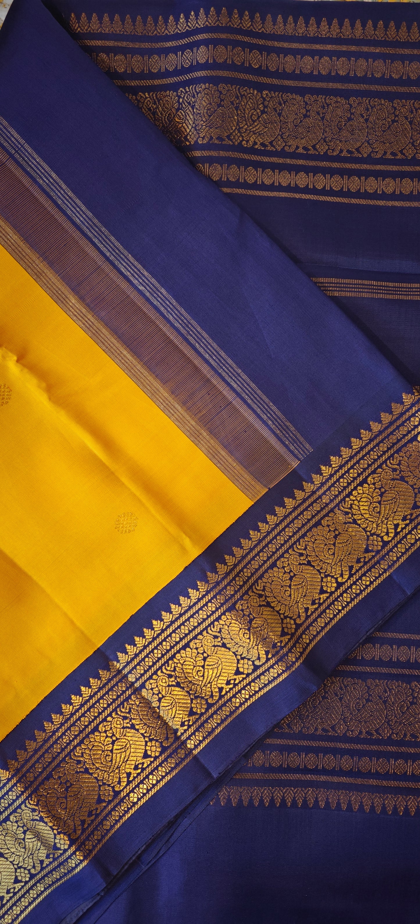 Yellow and Blue Kanjivaram silk saree