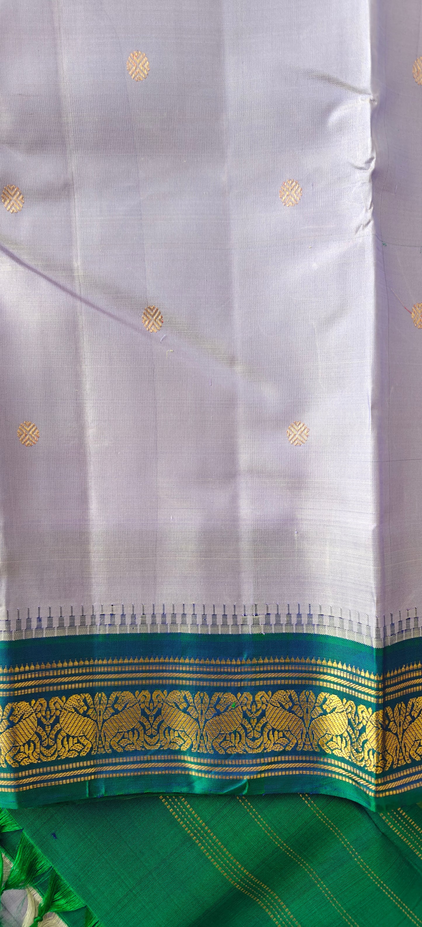 Lavender and peacock blue kanjivaram silk saree