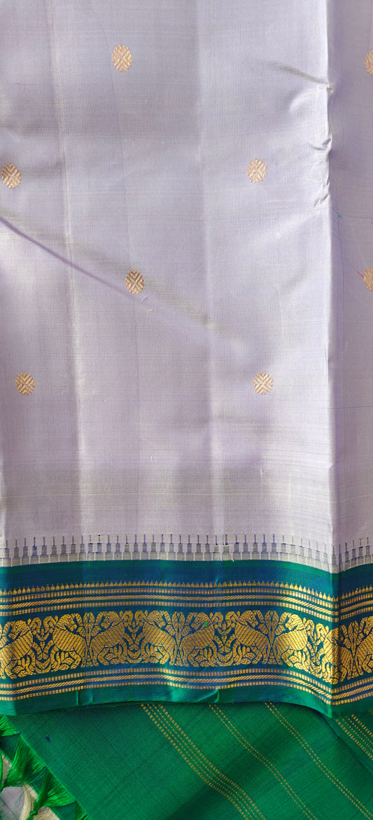 Lavender and peacock blue kanjivaram silk saree