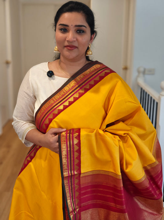 Yellow and red korvai -Kanjivaram Silk Saree