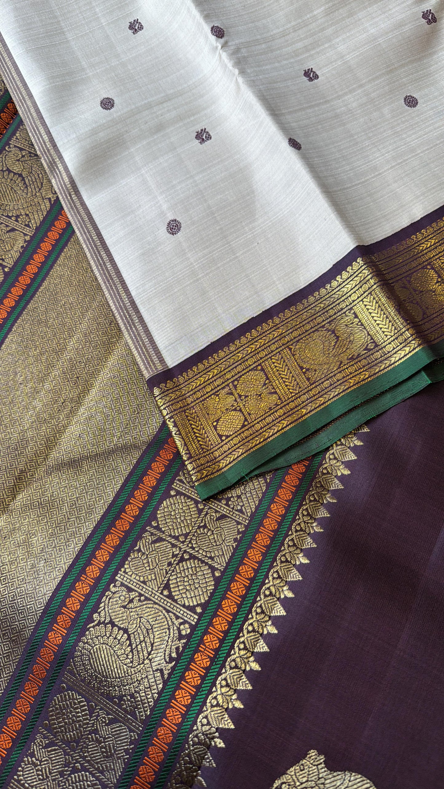Pre-Order - Cream and Coffee Korvai Kanjivaram Silk Sari (50 % payment)