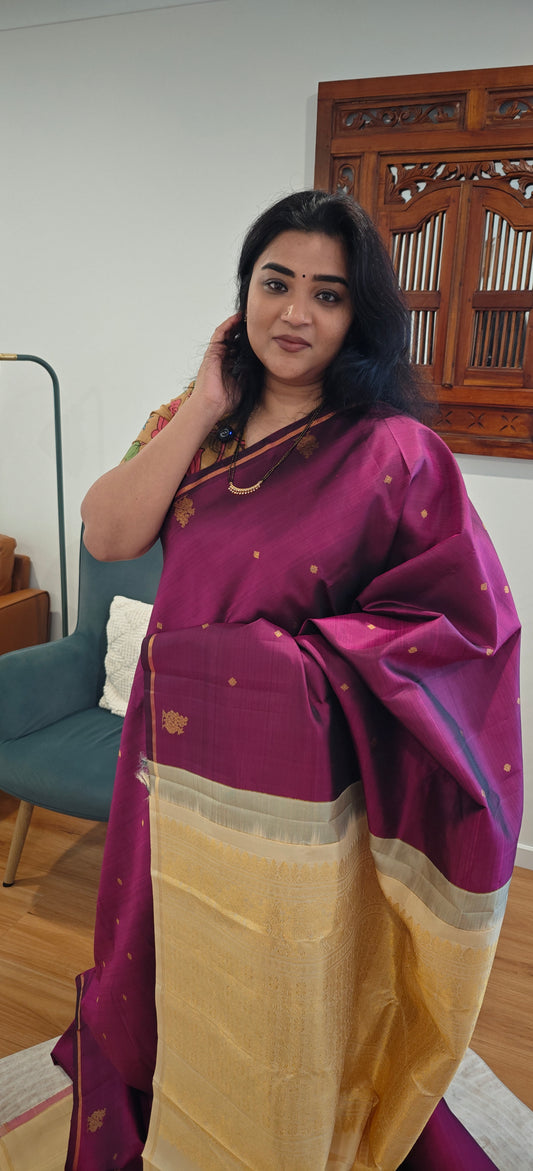 Wine and Cream kanjivaram silk sari