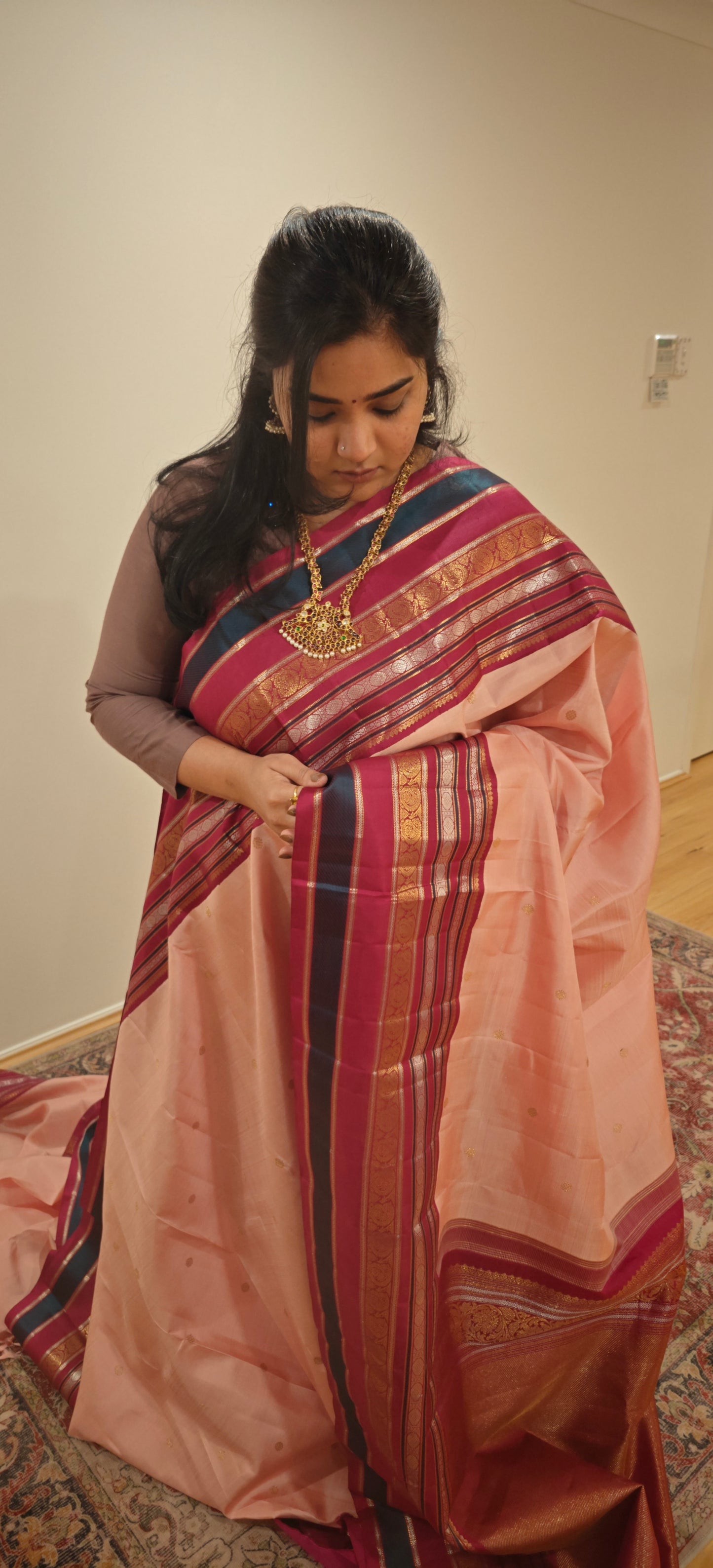 Pink and Maroon kanjivaram silk saree