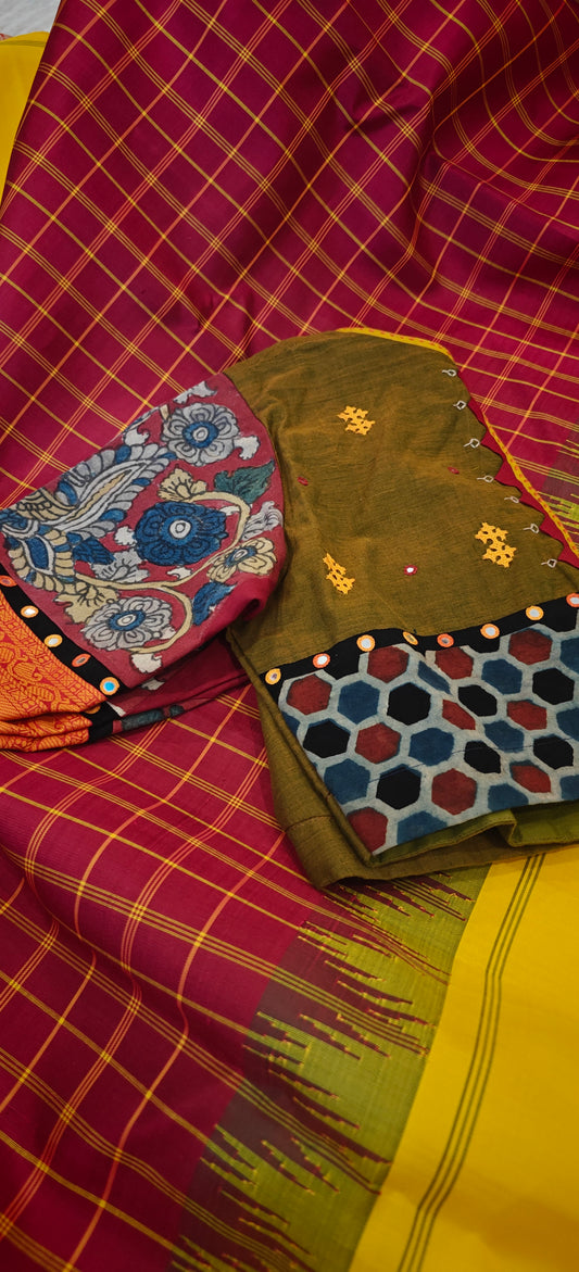 Kalamkari Ajrakh Patchwork Handcrafted Bloue