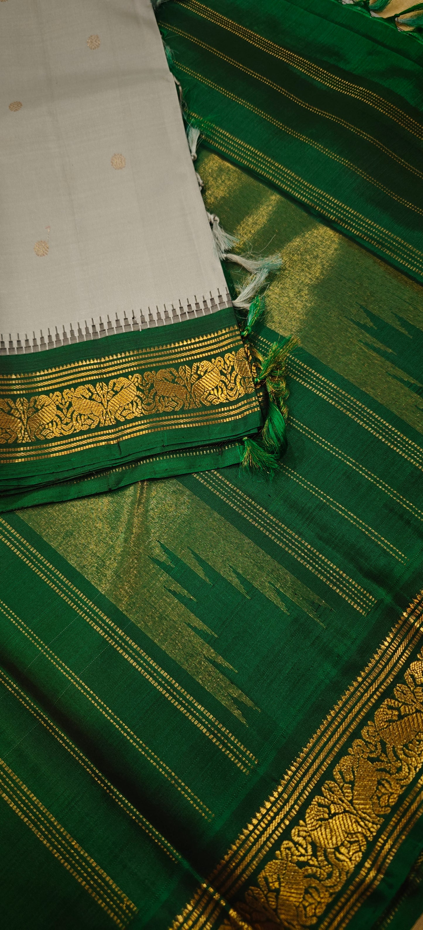 Light blue and bottle green kanjivaram silk saree