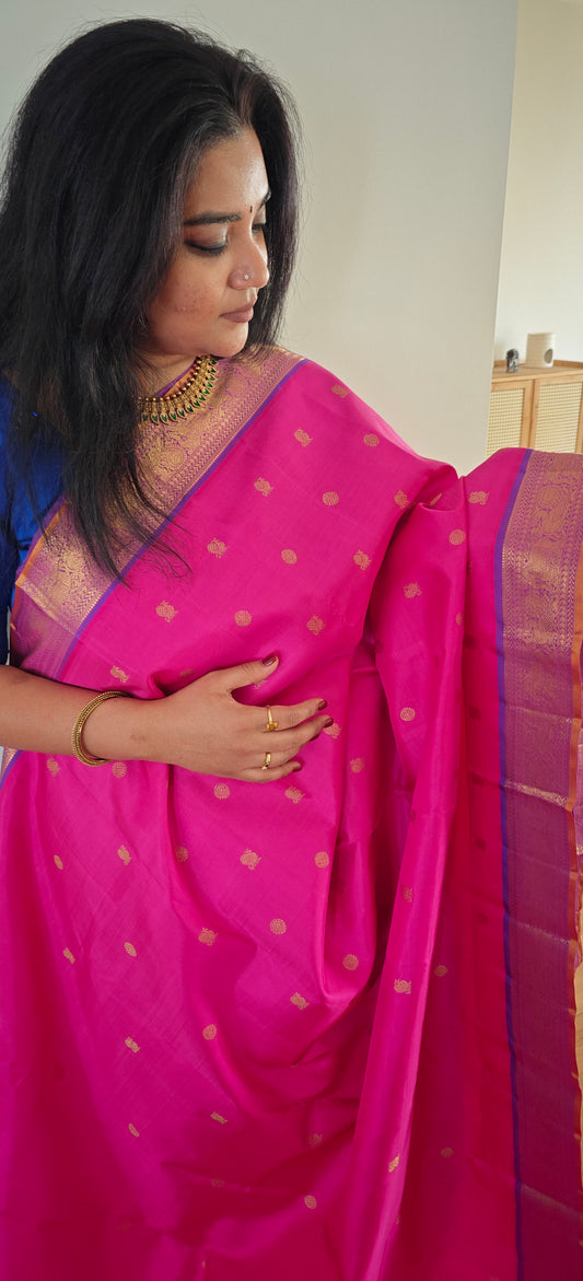 Lotus Pink and Violet Handwoven kanjivaram silk saree