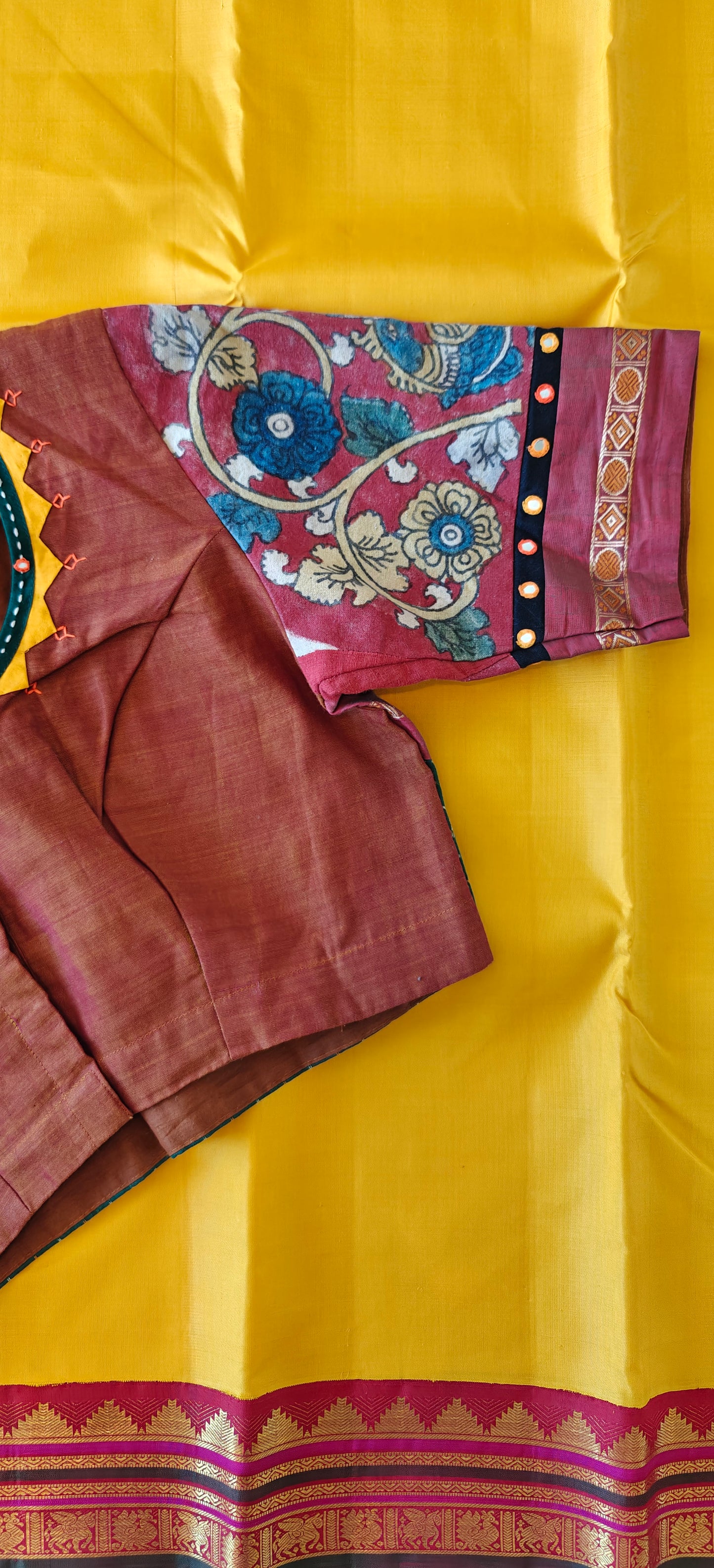 Kalamkari with Kutch Work Blouse
