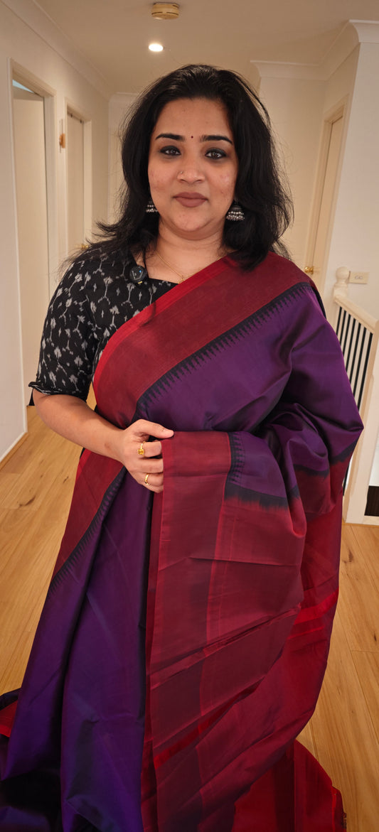 Deep Purple and Brick Red Gadwal silk saree