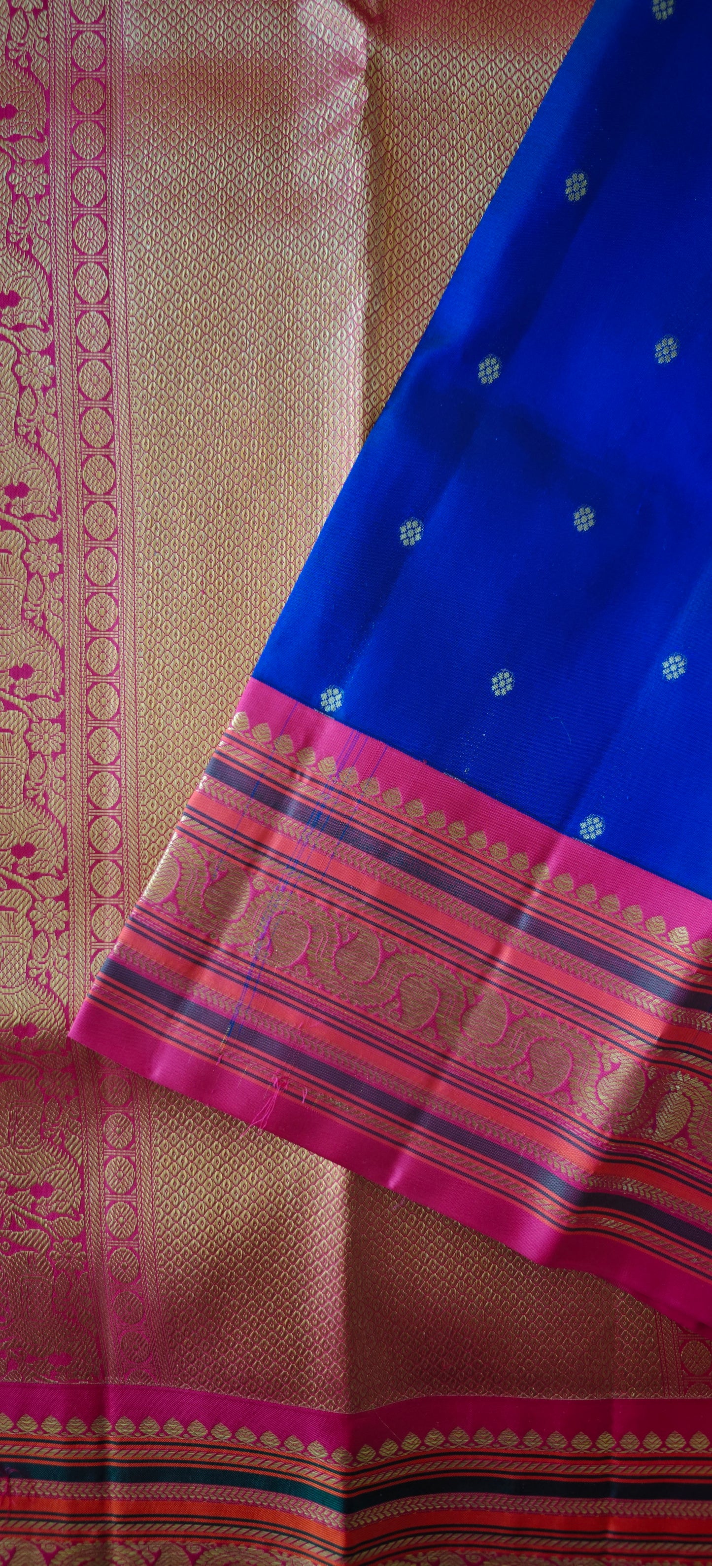 Ink blue with rani pink-Kanjivaram Silk Saree