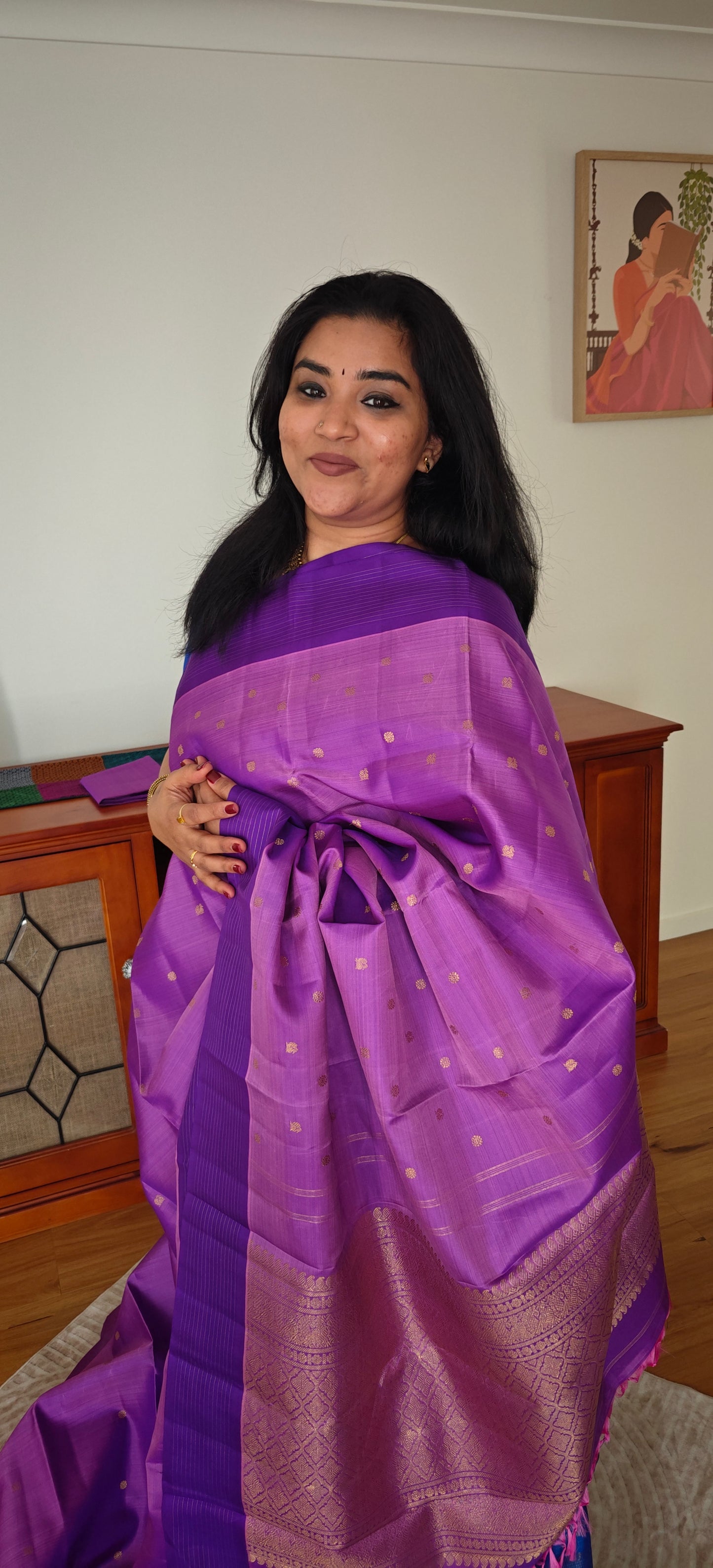 Lavender and Rose Pink Double Shade Handwoven Kanjivaram Silk Sari