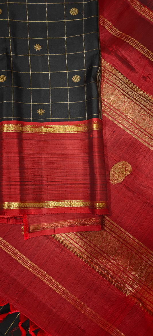 Black and Maroon Kanjivaram silk saree