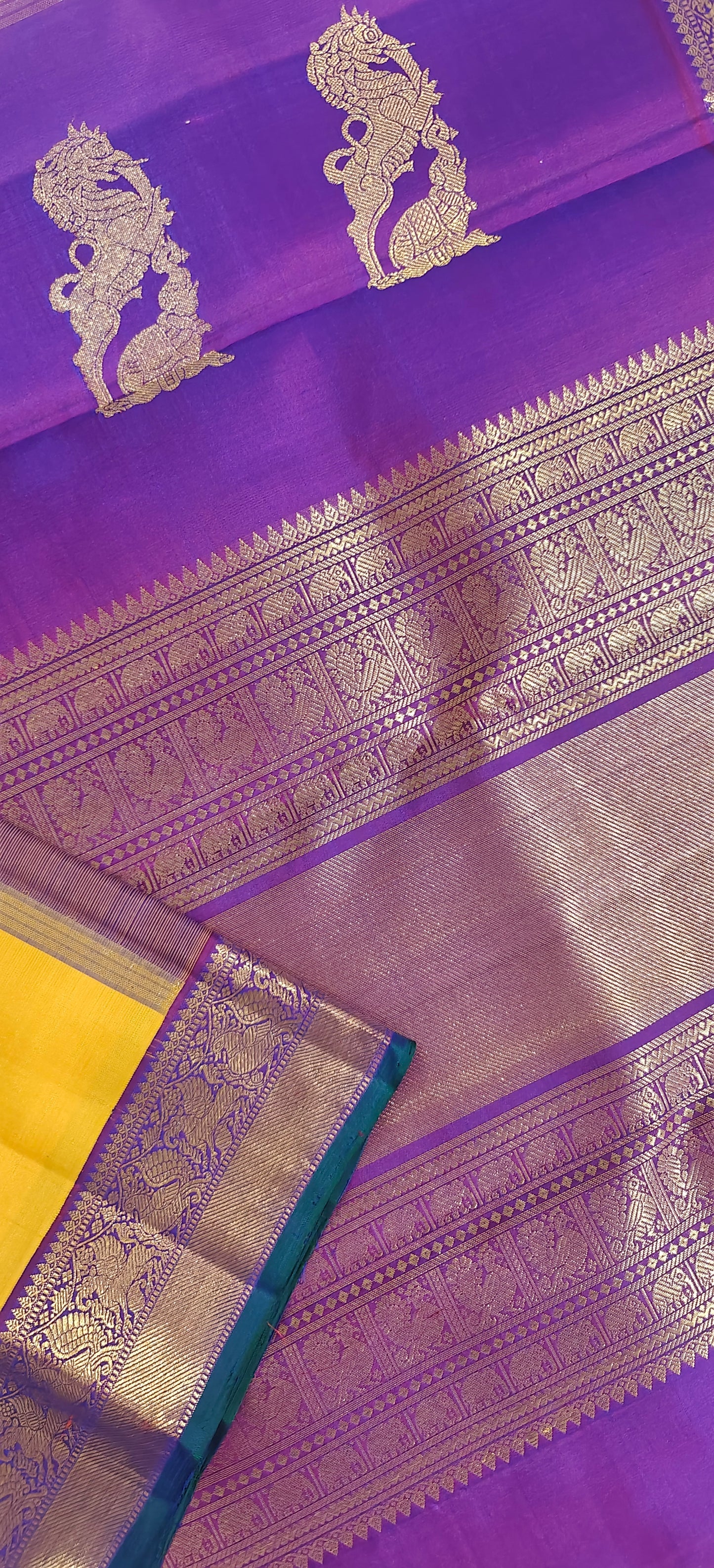 Turmeric Yellow and Vadamalli Kanjivaram silk saree