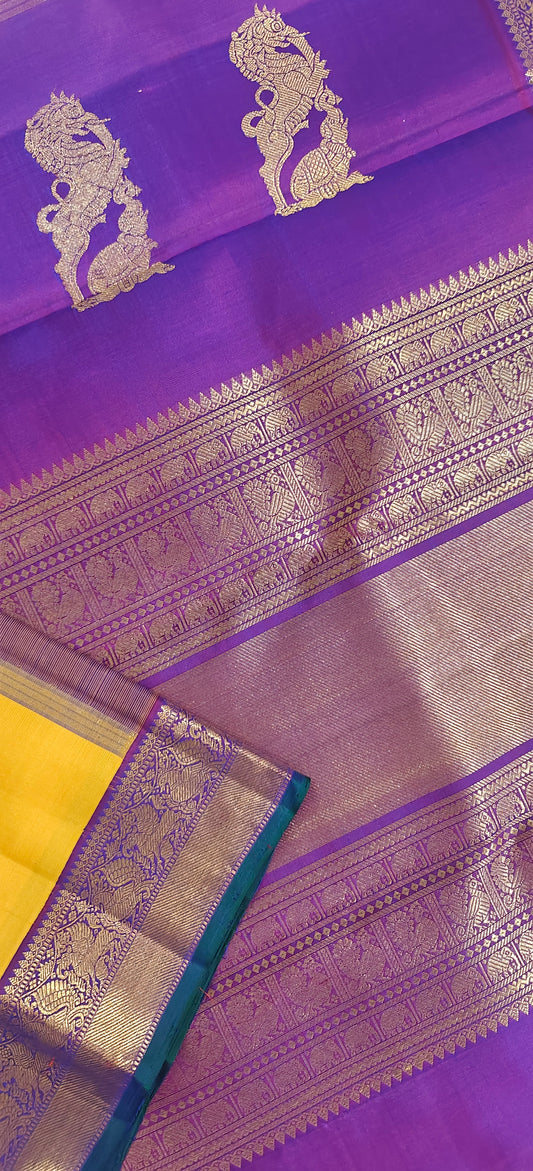 Turmeric Yellow and Vadamalli Kanjivaram silk saree