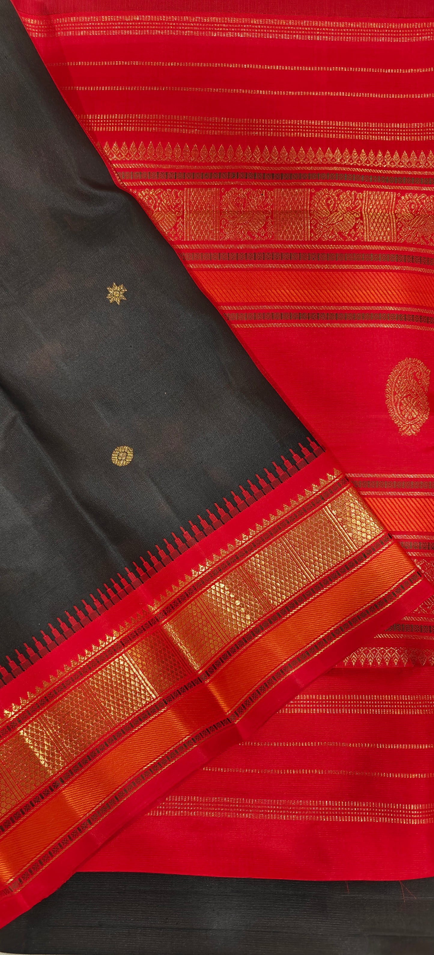 Black and Red Kanjivaram silk saree