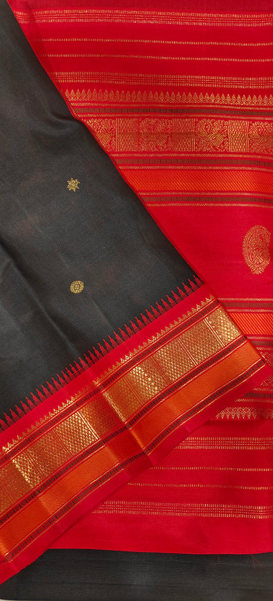 Black and Red Kanjivaram silk saree