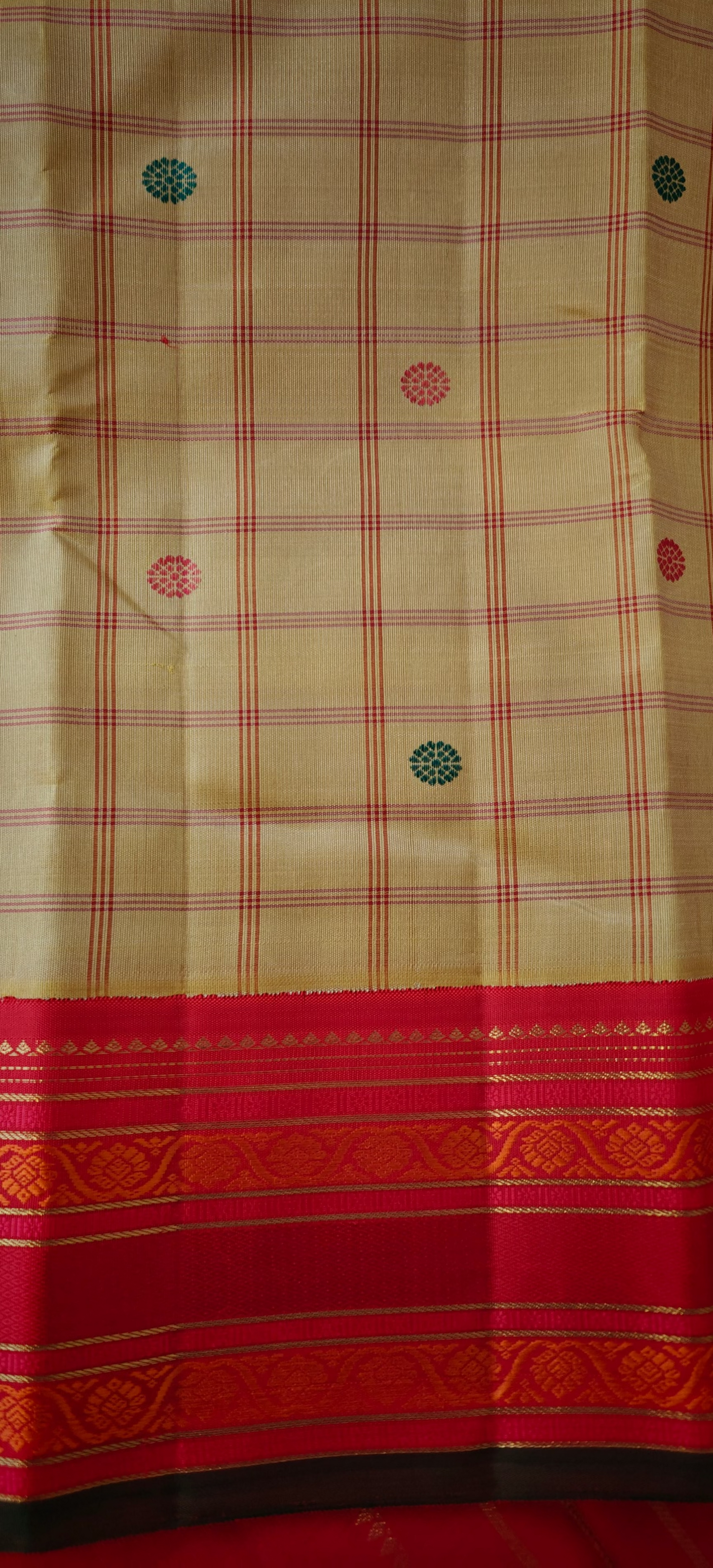 Beige and Red kanjivaram silk saree