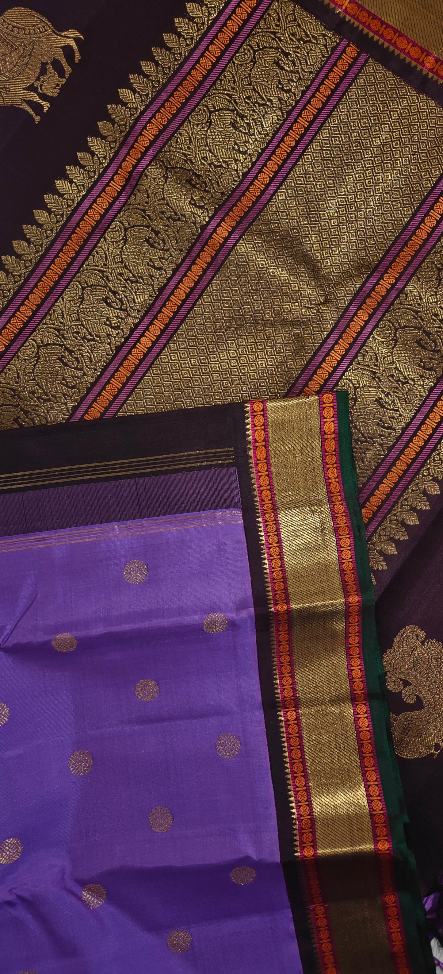 Lavender and coffee brown kanjivaram silk saree