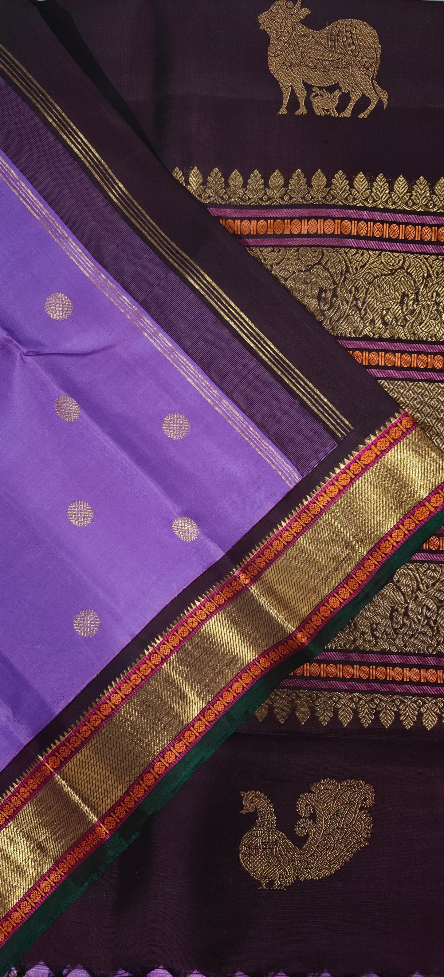 Lavender and coffee brown kanjivaram silk saree