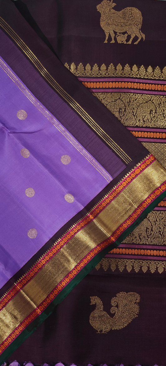 Lavender and coffee brown kanjivaram silk saree