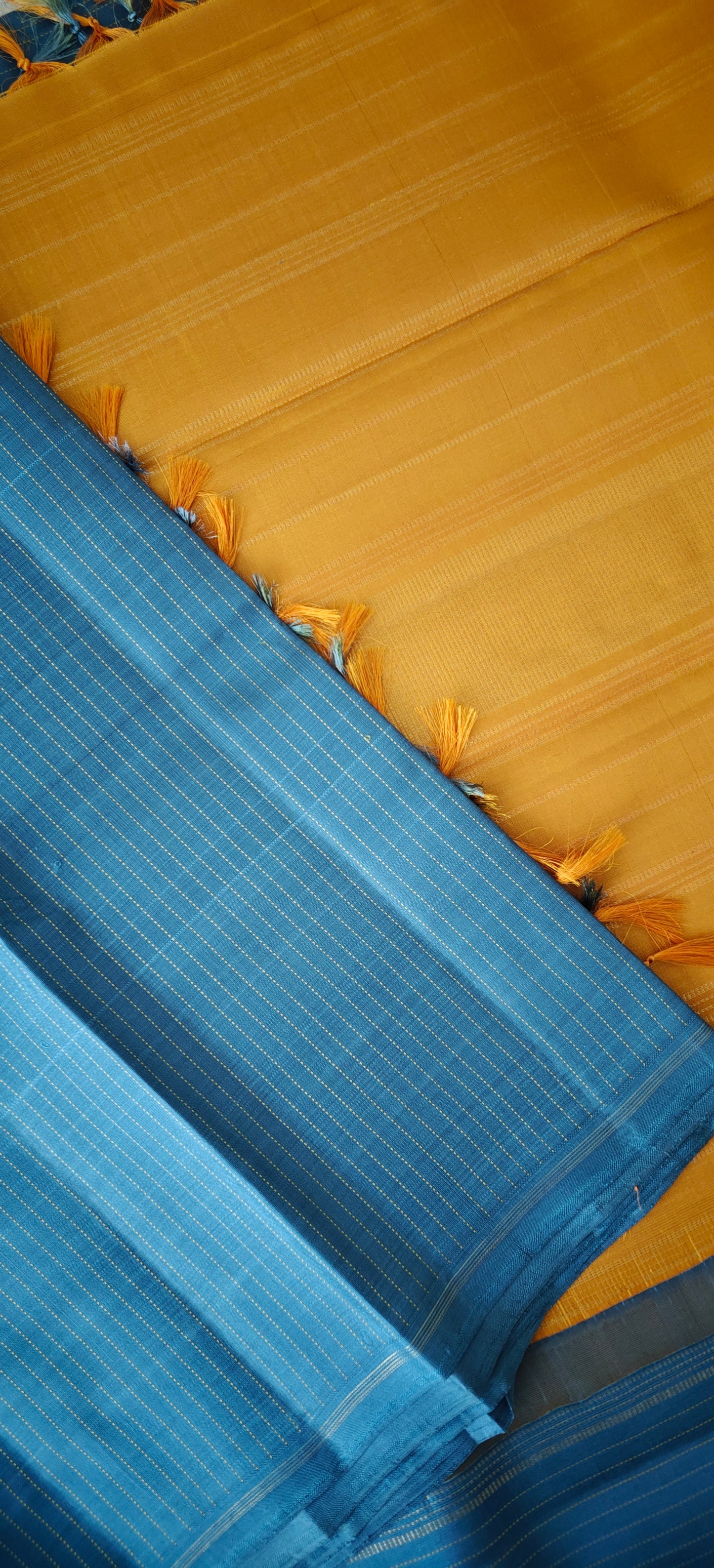 Grey and Mustard  Yellow Kanjivaram Saree | 3-gram Zari