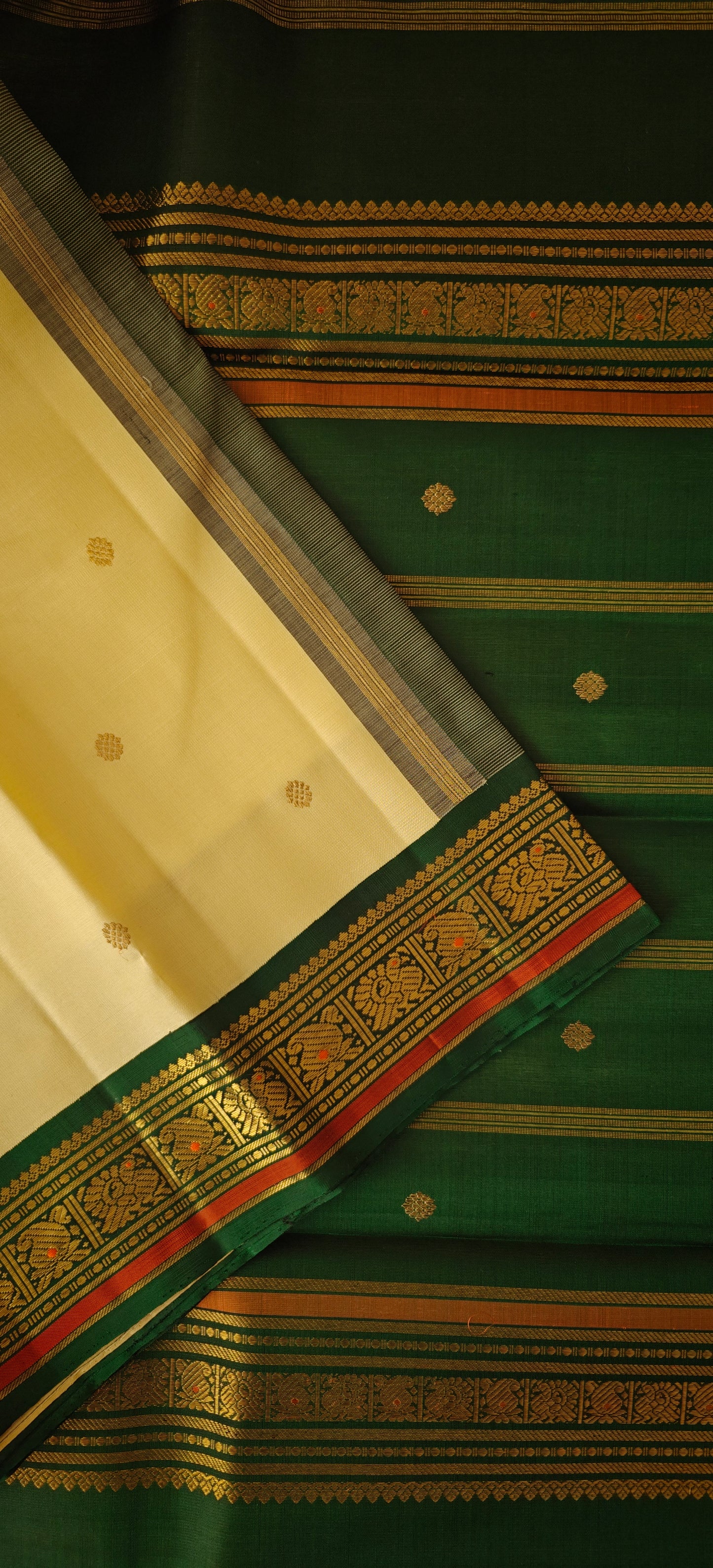 Cream and green kanjivaram silk saree