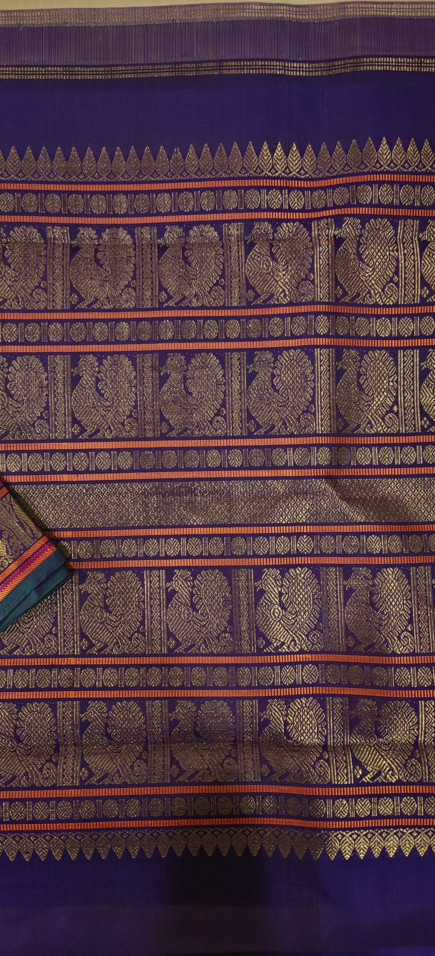 Cream and Violet kanjivaram silk saree