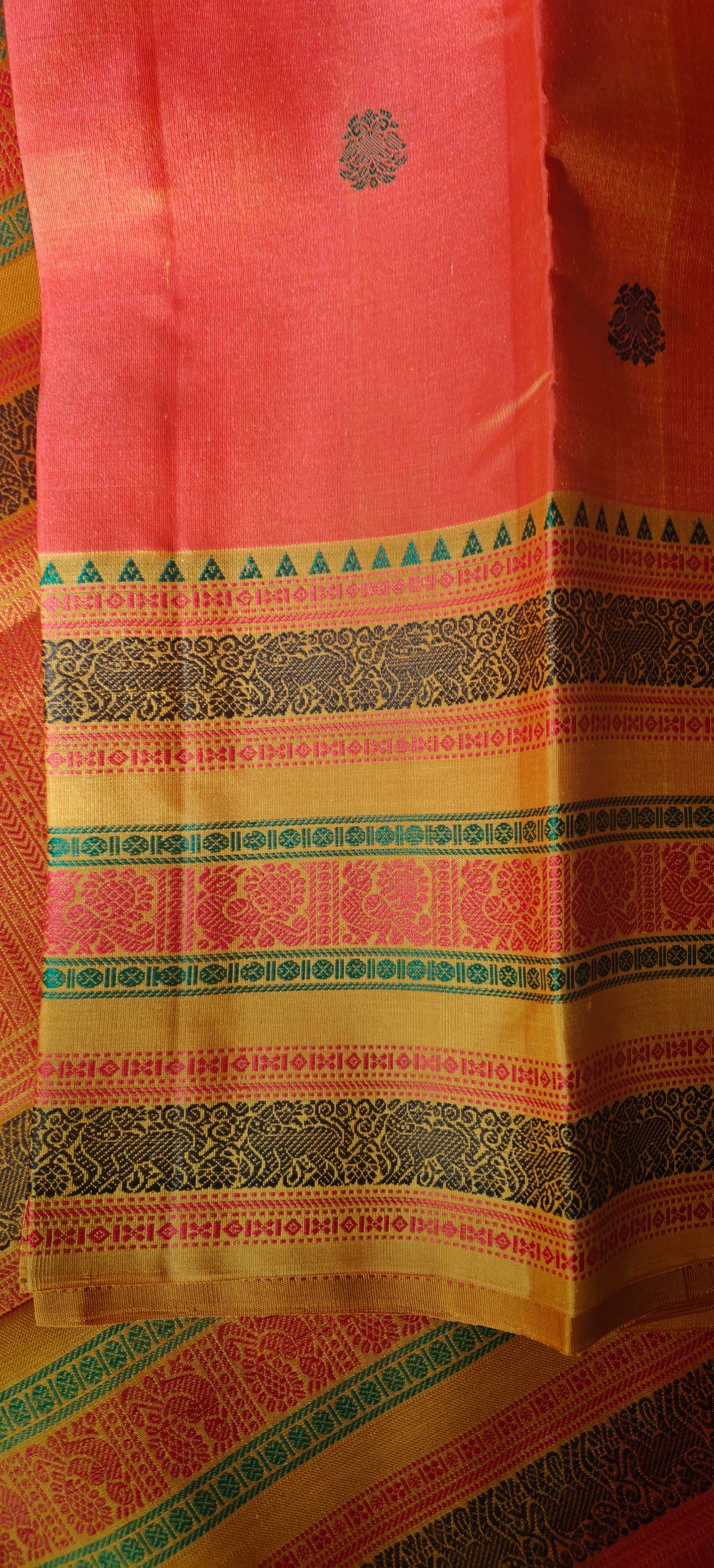 Marigold Orange and Yellow No Zari Handwoven Kanjivaram