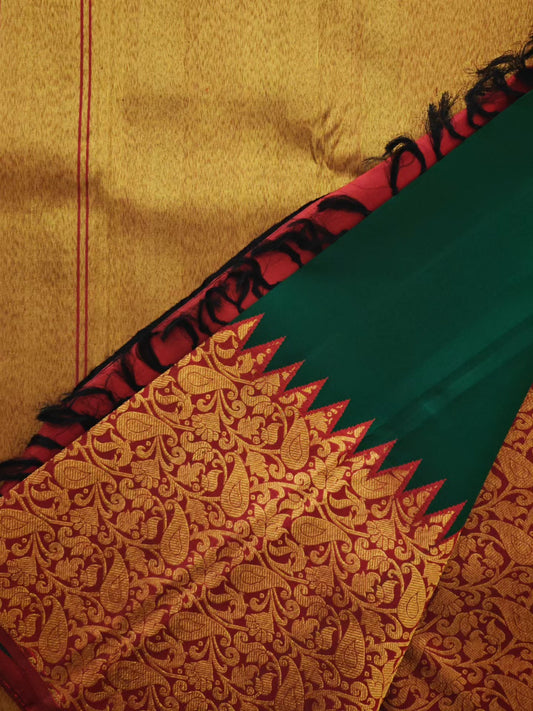 Rising border dark green and red-Kanjivaram Silk Saree