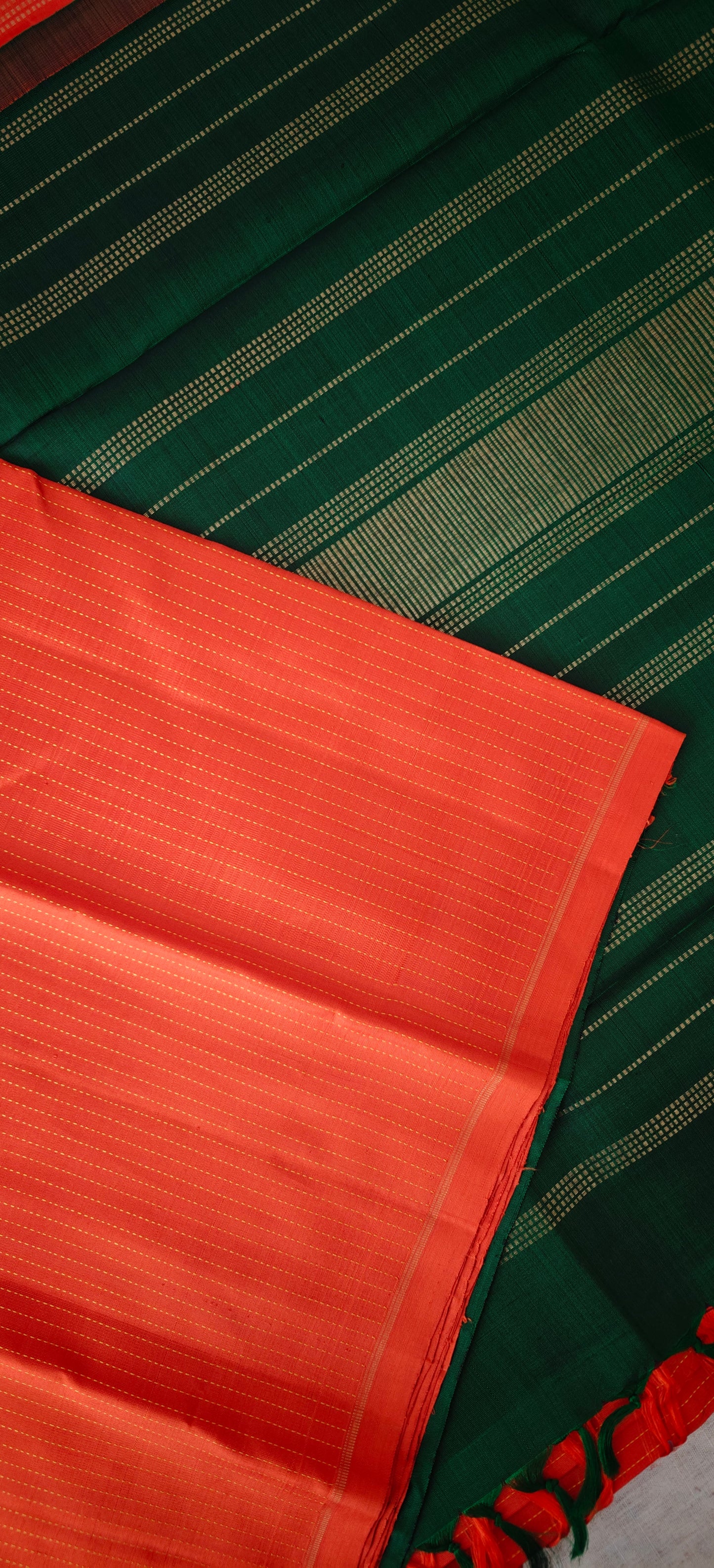 Orange and Green Kanjivaram Saree | 3-gram Zari