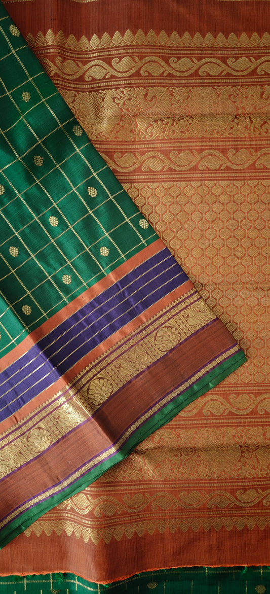 Green and Rust  Kanjivaram Saree | 3-gram Zari