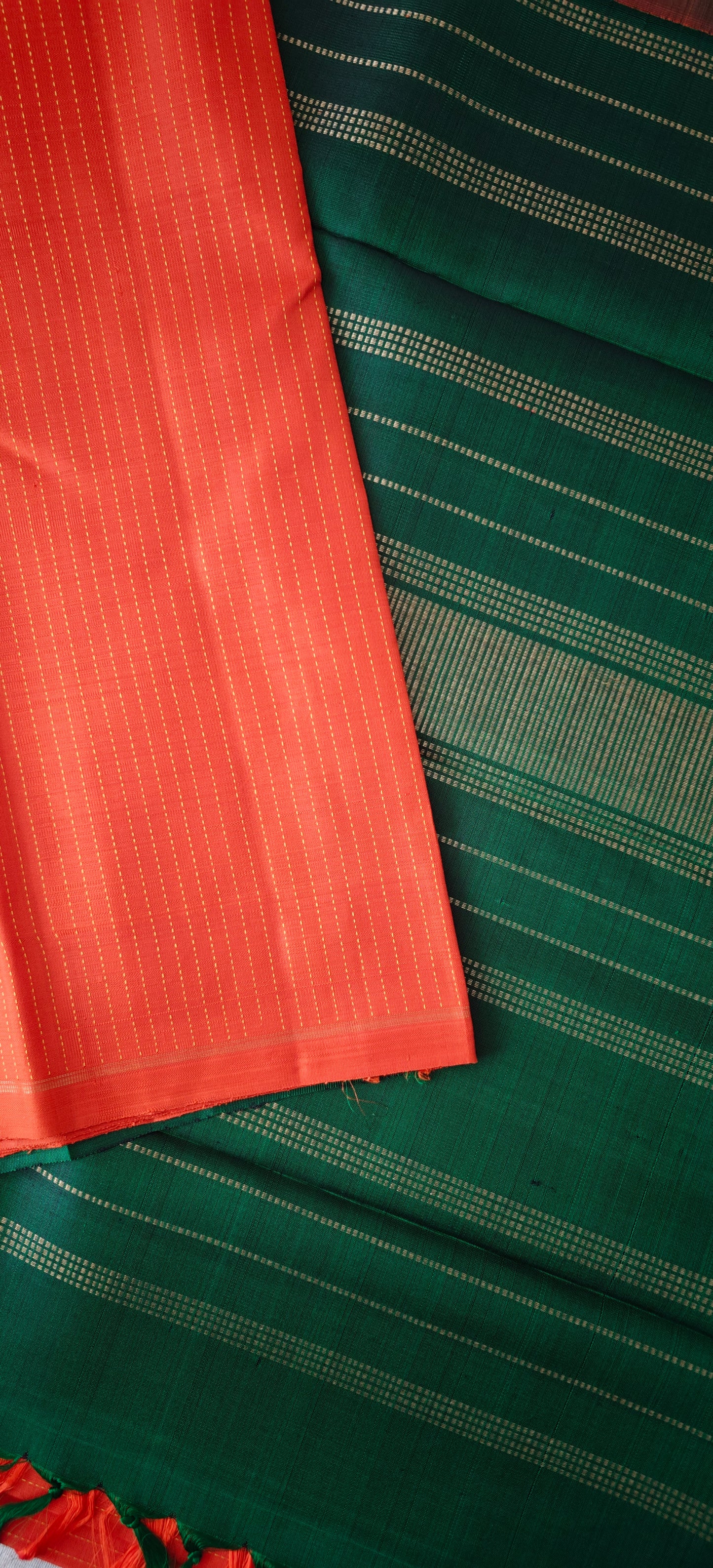 Orange and Green Kanjivaram Saree | 3-gram Zari