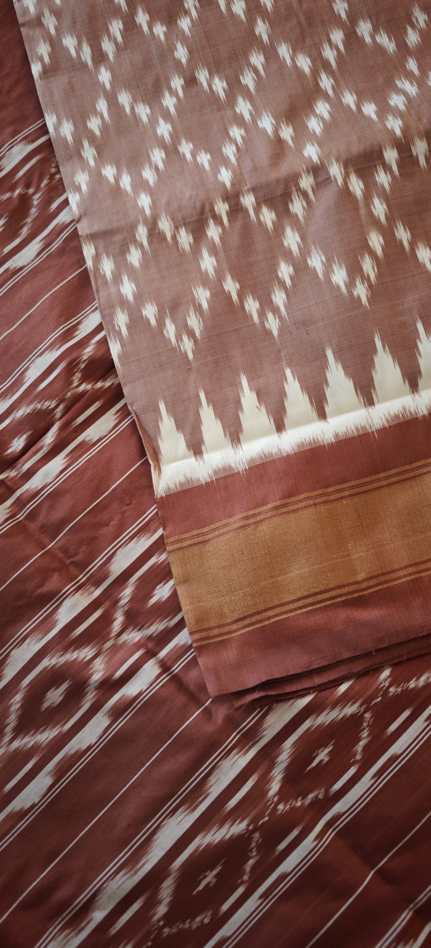 Caramel Brown Ikkat Silk Sari