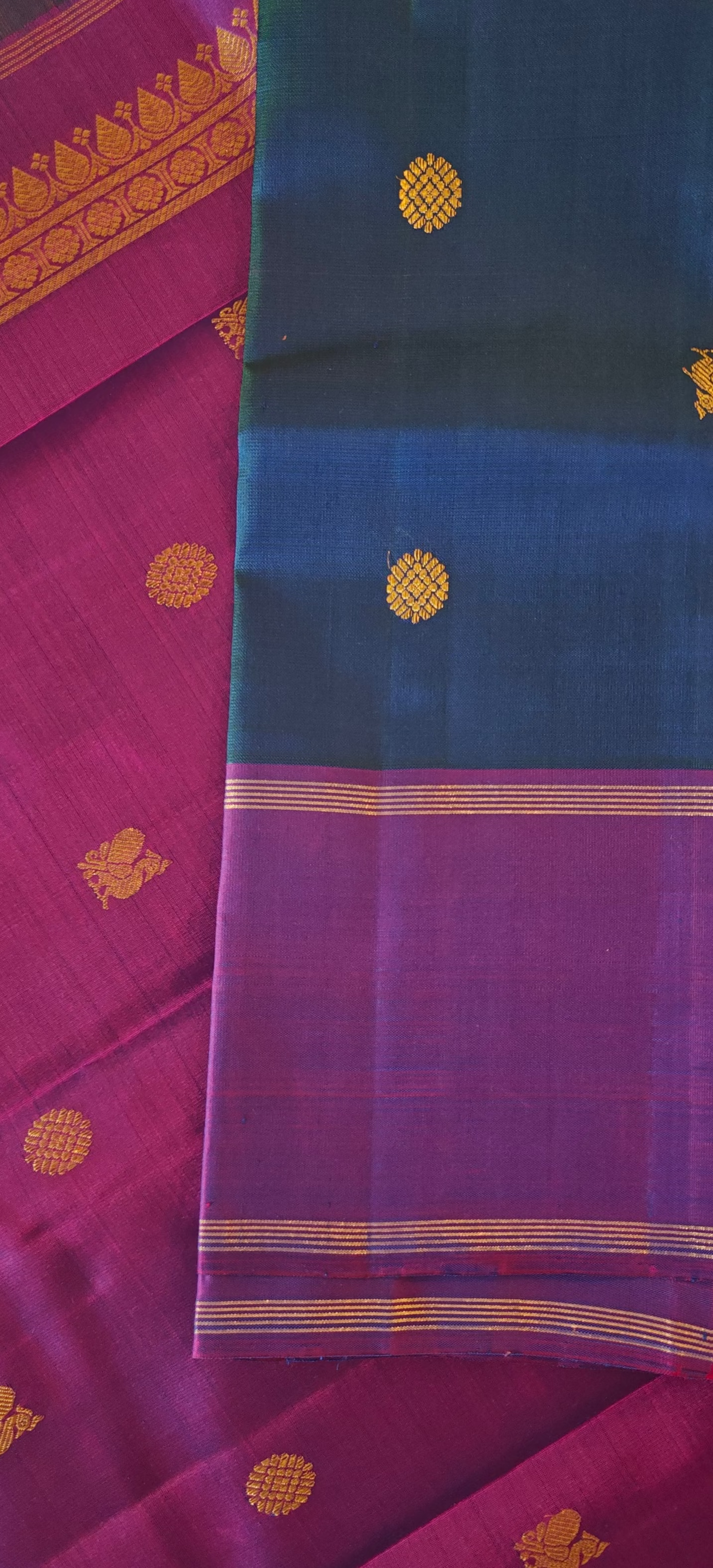 Peacock blue with purple kanjivaram silk saree