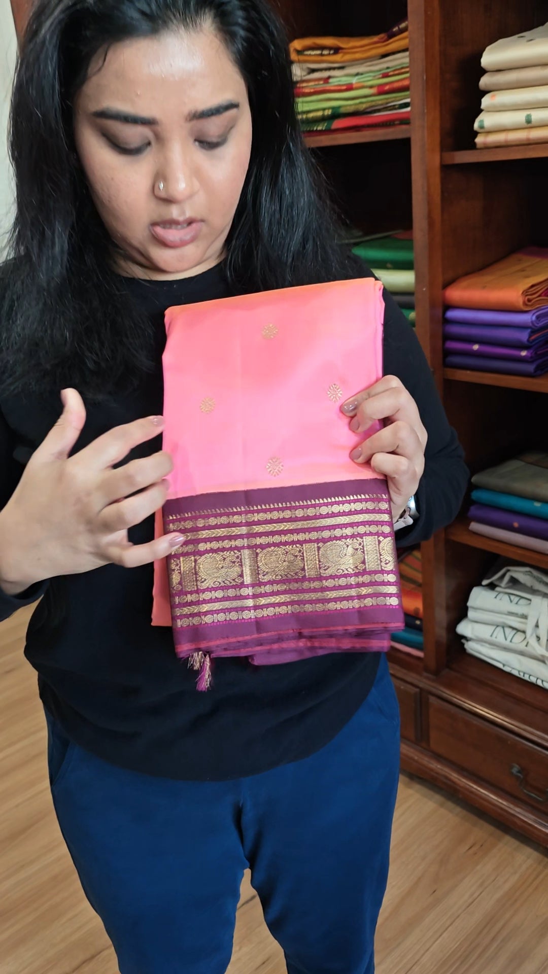 Bright pink and maroon kanjivaram silk saree