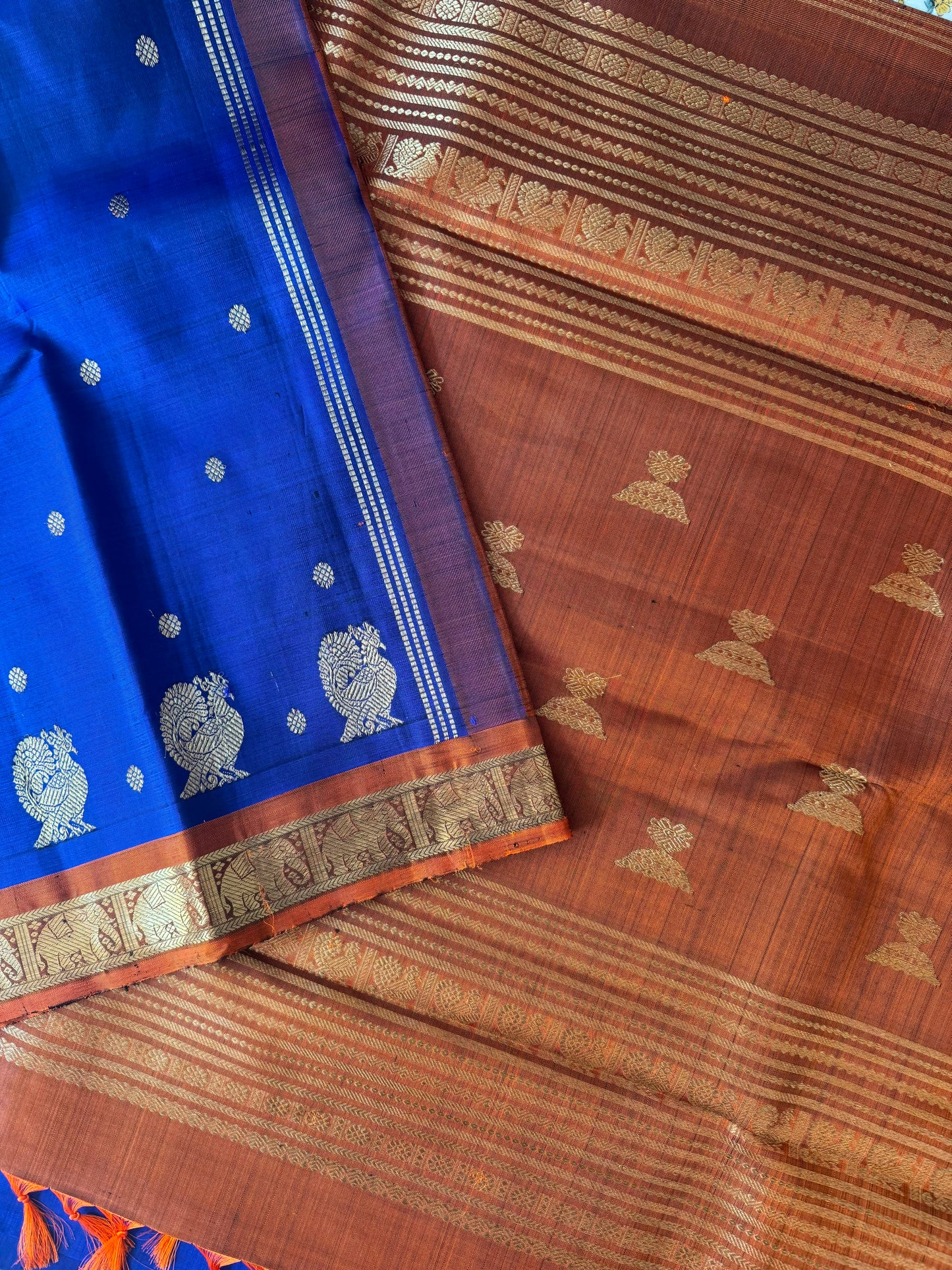 Ink blue and Rust kanjivaram silk saree