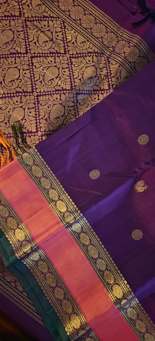 Blackcurrant kanjivaram silk saree with retta peetu border