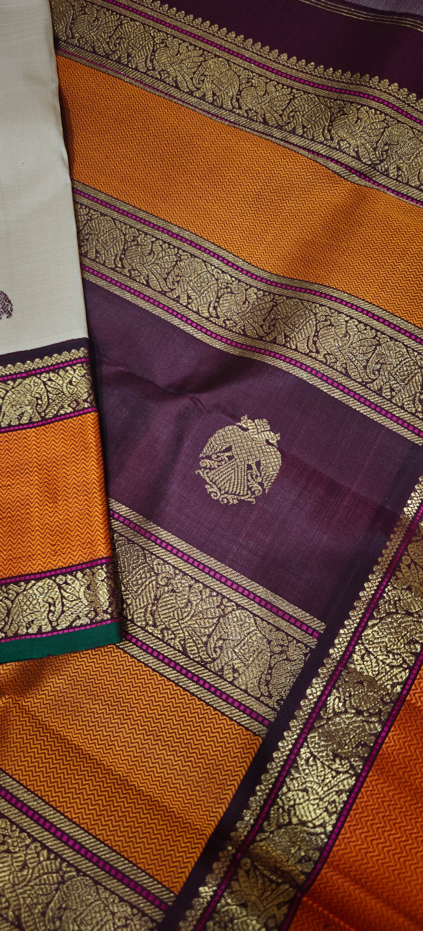 Beige and Brown Kanjivaram silk saree