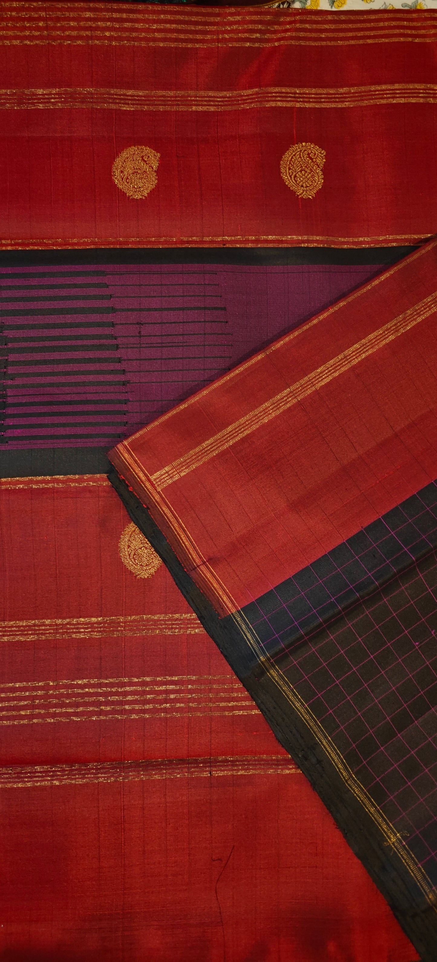 Black and maroon kanjivaram silk saree